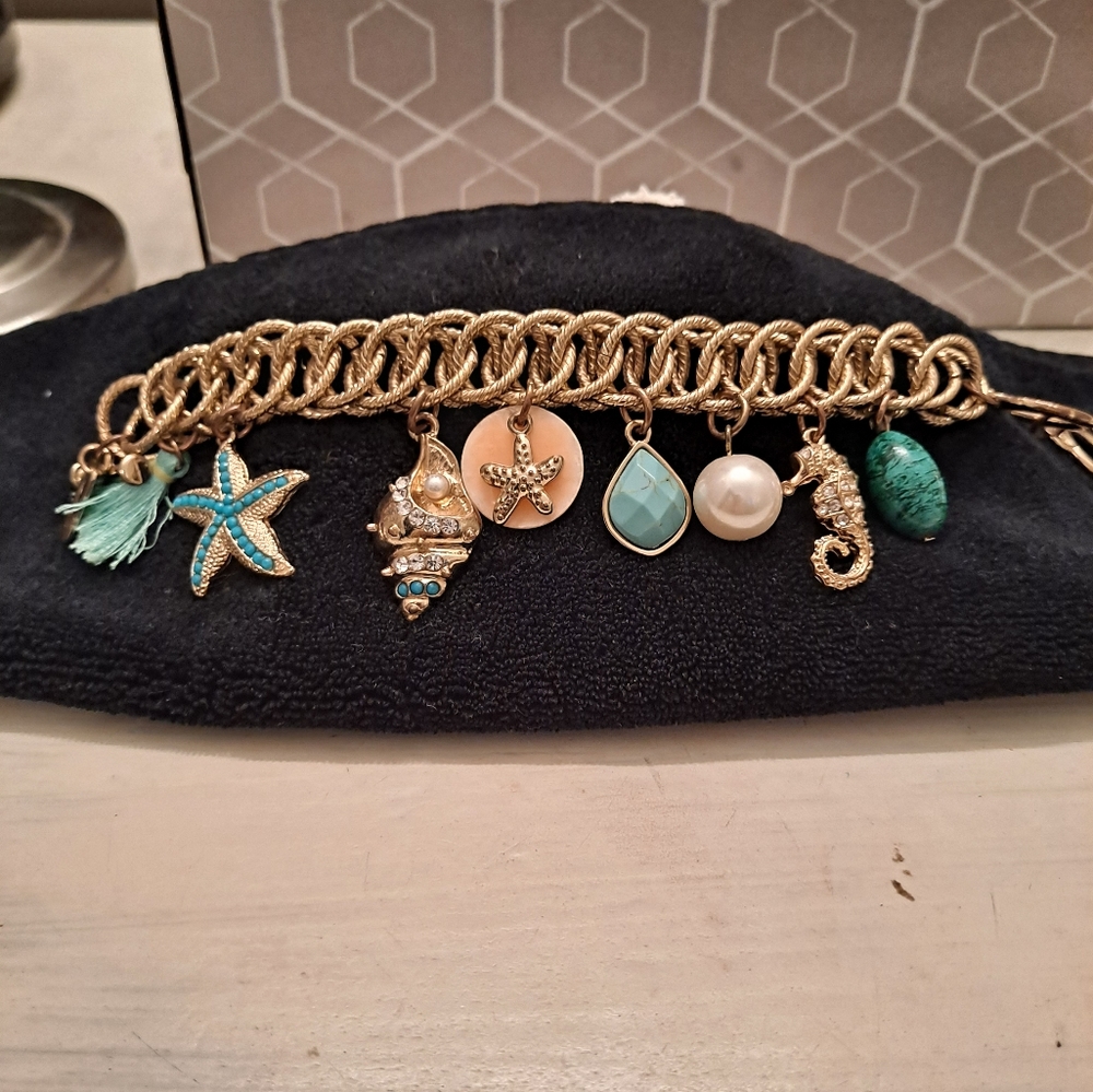Off Park multi crystal pearl sealife bracelet 8 inches
